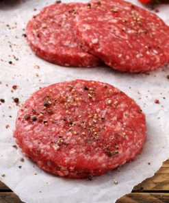 Close,up,raw,meat.,burger,steak,rustic,background